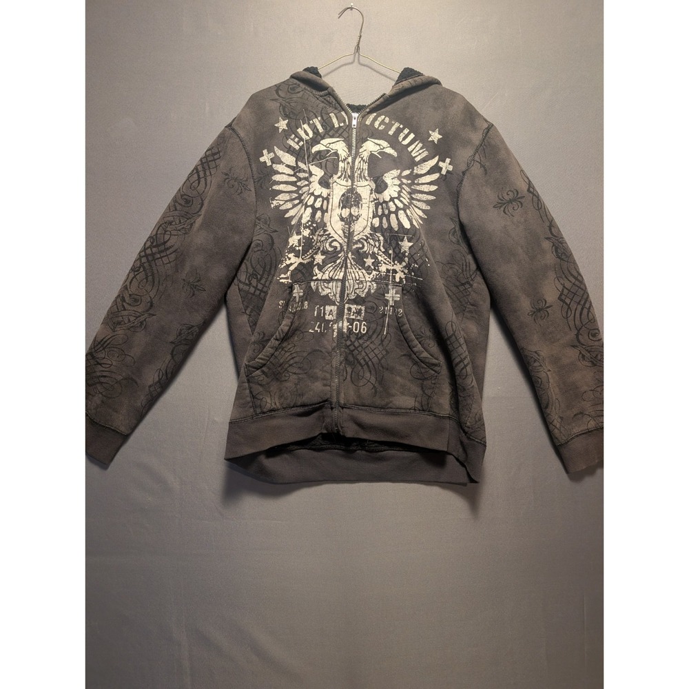 Route 66 Y2K Skull Winged Eagles Grunge Emo Skater Jacket Men Large Gray Graphic